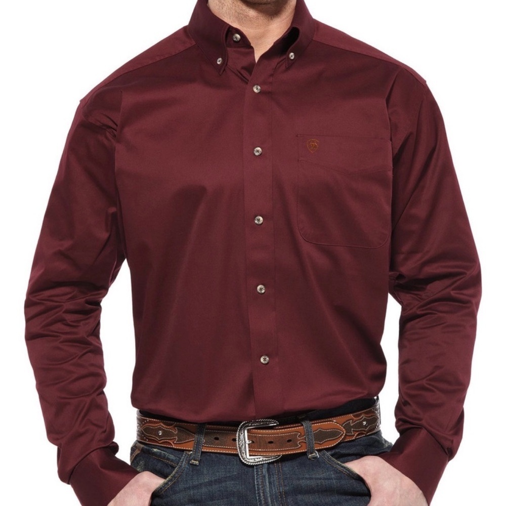 Ariat Pro Series Button Down Long Sleeve Shirt‎ Men's XXL burgundy Lightweight